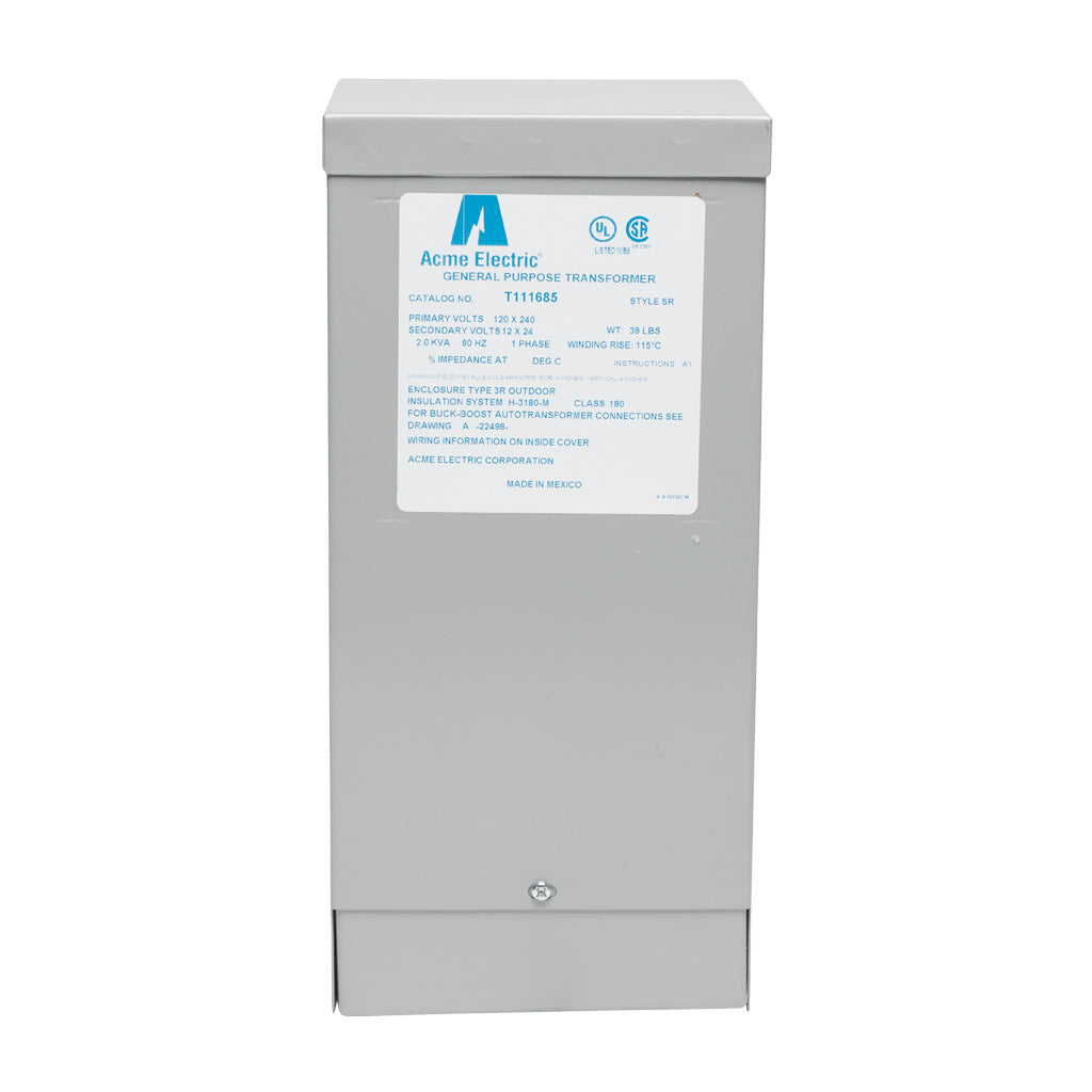 ACME buck-boost transformer, encapsulated core, 2 kVA, 1-phase, 120/240 VAC, 12/24 VAC secondary, 60 Hz, NEMA 3R, wall mount.-T111685