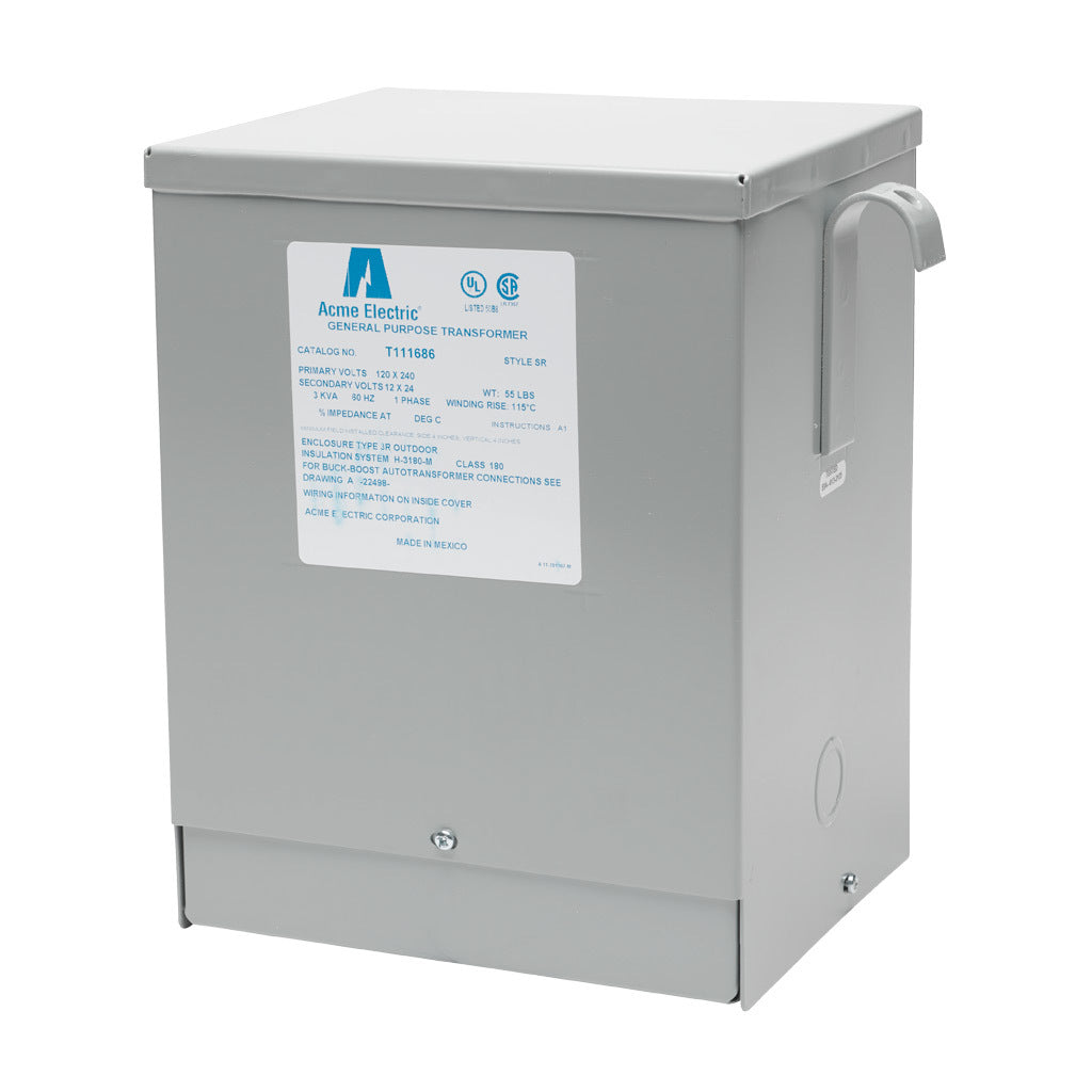 ACME buck-boost transformer, encapsulated core, 3 kVA, 1-phase, 120/240 VAC, 12/24 VAC secondary, 60 Hz, NEMA 3R, wall mount.-T111686