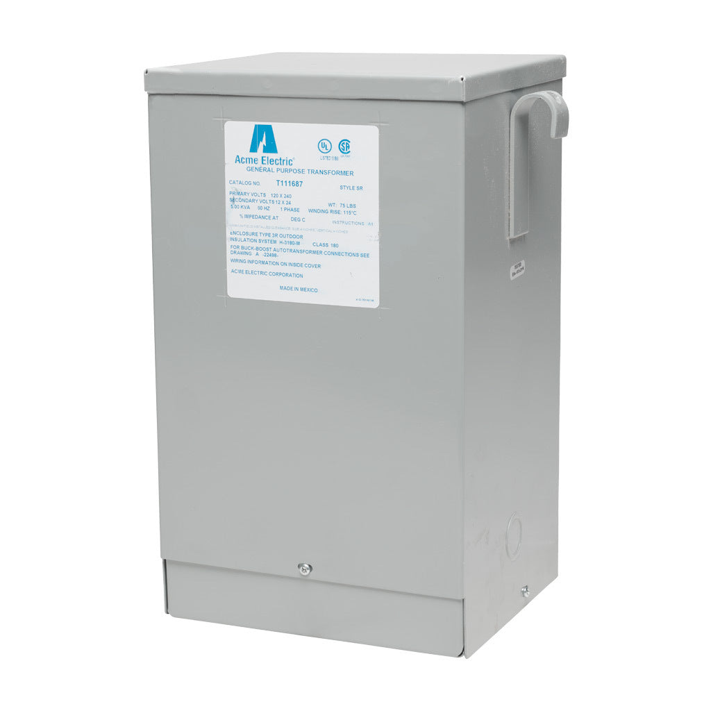 ACME buck-boost transformer, encapsulated core, 5 kVA, 1-phase, 120/240 VAC, 12/24 VAC secondary, 60 Hz, NEMA 3R, wall mount.-T111687