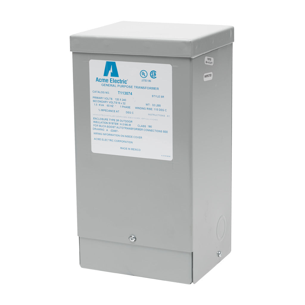 ACME buck-boost transformer, encapsulated core, 1.5 kVA, 1-phase, 120/240 VAC, 16/32 VAC secondary, 60 Hz, NEMA 3R, wall mount.-T113074