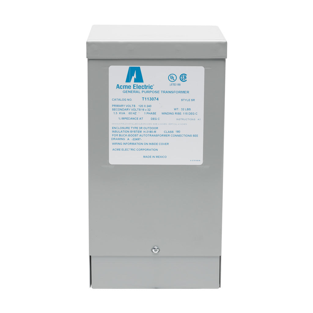 ACME buck-boost transformer, encapsulated core, 1.5 kVA, 1-phase, 120/240 VAC, 16/32 VAC secondary, 60 Hz, NEMA 3R, wall mount.-T113074