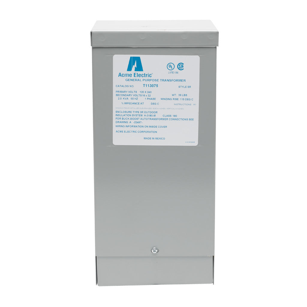 ACME buck-boost transformer, encapsulated core, 2 kVA, 1-phase, 120/240 VAC, 16/32 VAC secondary, 60 Hz, NEMA 3R, wall mount.-T113075