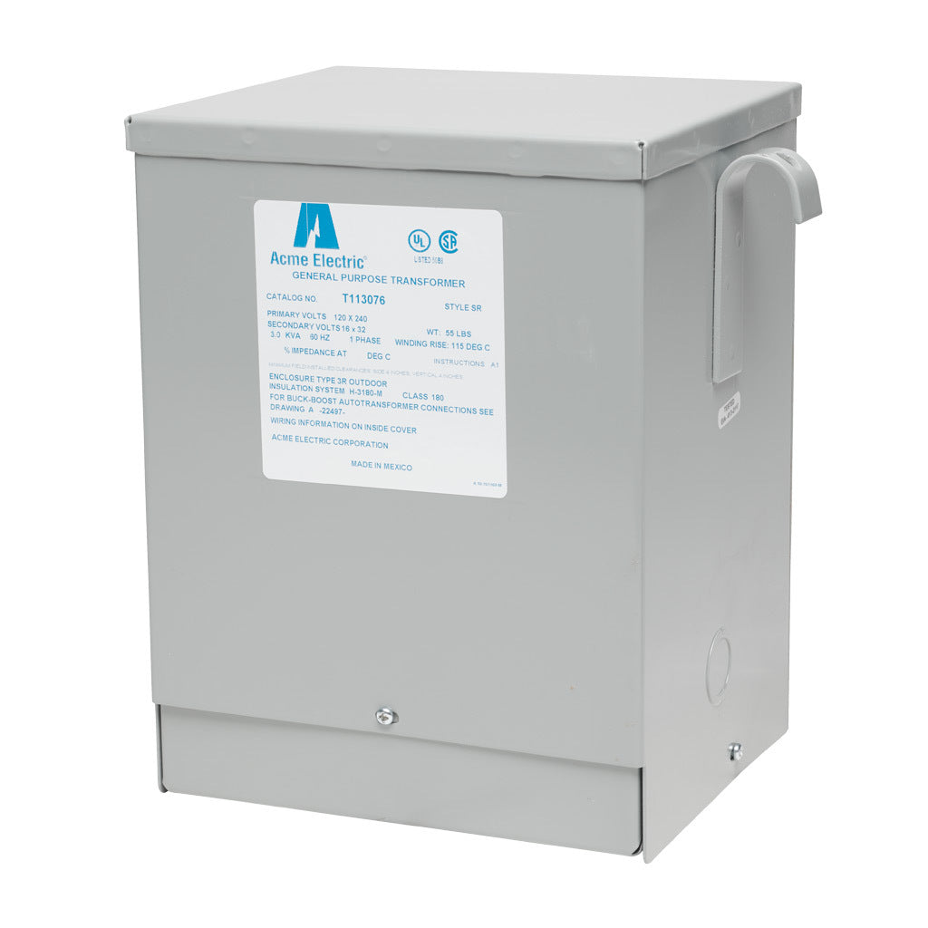 ACME buck-boost transformer, encapsulated core, 3 kVA, 1-phase, 120/240 VAC, 16/32 VAC secondary, 60 Hz, NEMA 3R, wall mount.-T113076