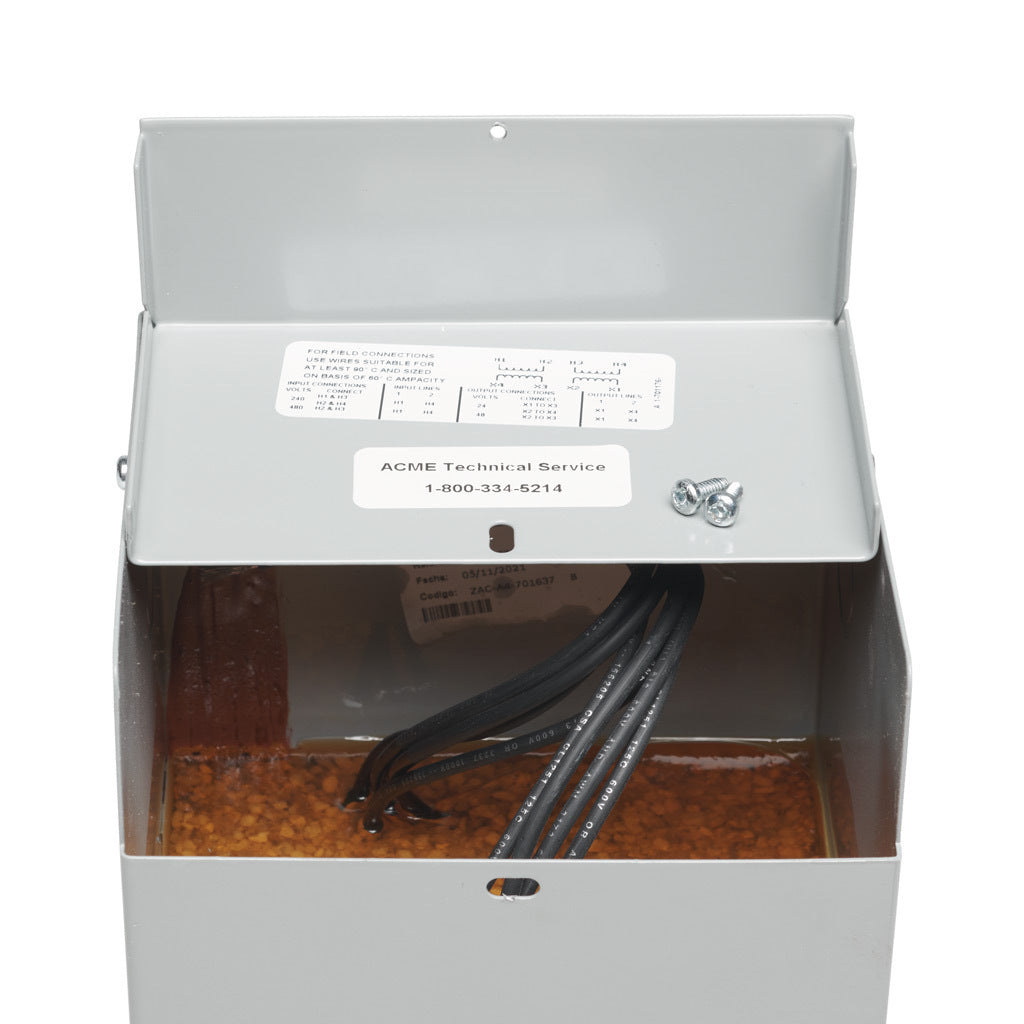 ACME buck-boost transformer, encapsulated core, 1 kVA, 1-phase, 240/480 VAC, 24/48 VAC secondary, 60 Hz, NEMA 3R, wall mount.-T137920