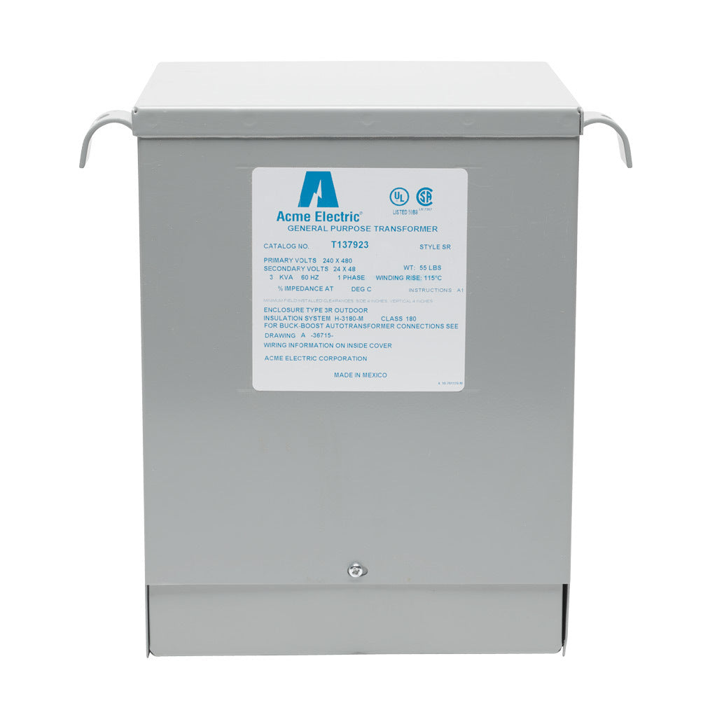 ACME buck-boost transformer, encapsulated core, 3 kVA, 1-phase, 240/480 VAC, 24/48 VAC secondary, 60 Hz, NEMA 3R, wall mount.-T137923