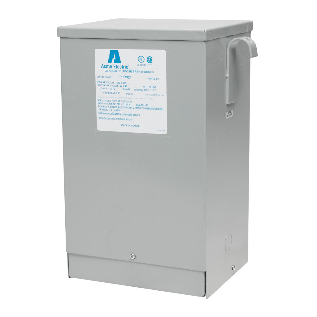 ACME buck-boost transformer, encapsulated core, 5 kVA, 1-phase, 240/480 VAC, 24/48 VAC secondary, 60 Hz, NEMA 3R, wall mount.-T137924
