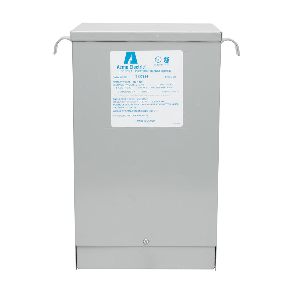 ACME buck-boost transformer, encapsulated core, 5 kVA, 1-phase, 240/480 VAC, 24/48 VAC secondary, 60 Hz, NEMA 3R, wall mount.-T137924
