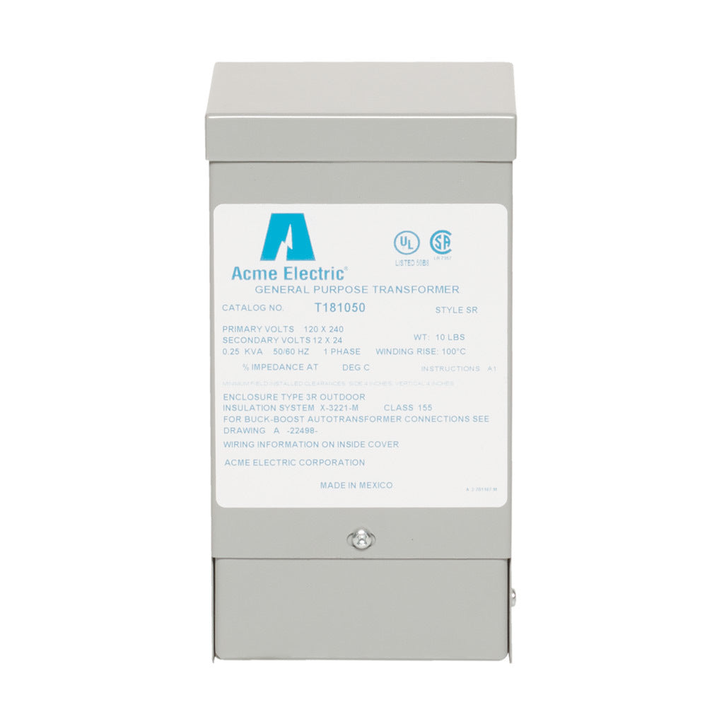 ACME buck-boost transformer, encapsulated core, 250 VA, 1-phase, 120/240 VAC, 12/24 VAC secondary, 50/60 Hz, NEMA 3R, wall mount.-T181050