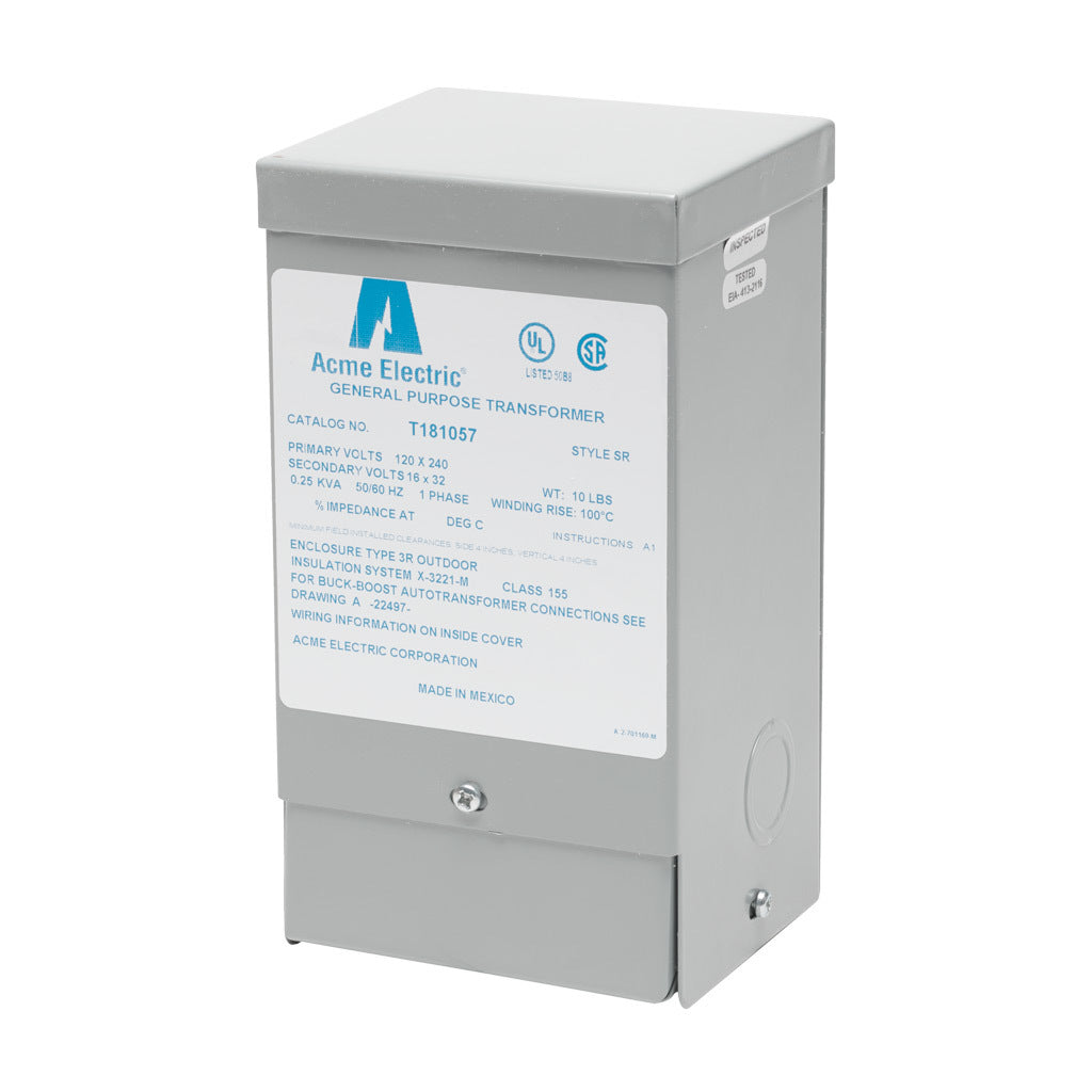 ACME buck-boost transformer, encapsulated core, 250 VA, 1-phase, 120/240 VAC, 16/32 VAC secondary, 50/60 Hz, NEMA 3R, wall mount.-T181057