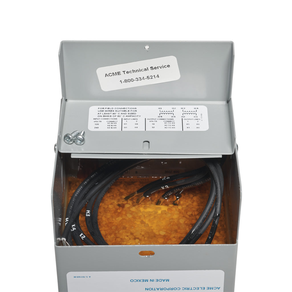 ACME buck-boost transformer, encapsulated core, 500 VA, 1-phase, 120/240 VAC, 16/32 VAC secondary, 50/60 Hz, NEMA 3R, wall mount.-T181058