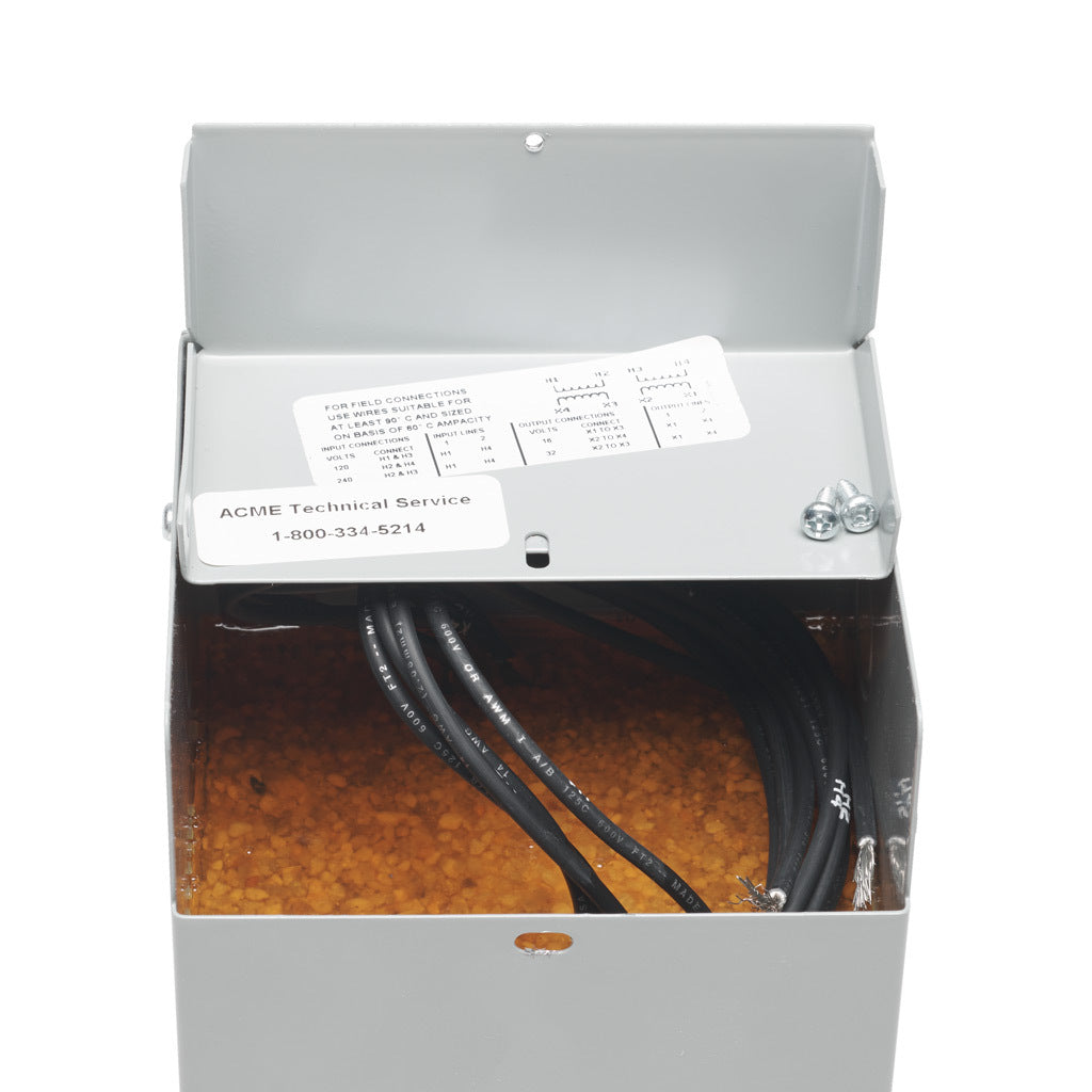 ACME buck-boost transformer, encapsulated core, 750 VA, 1-phase, 120/240 VAC, 16/32 VAC secondary, 50/60 Hz, NEMA 3R, wall mount.-T181059
