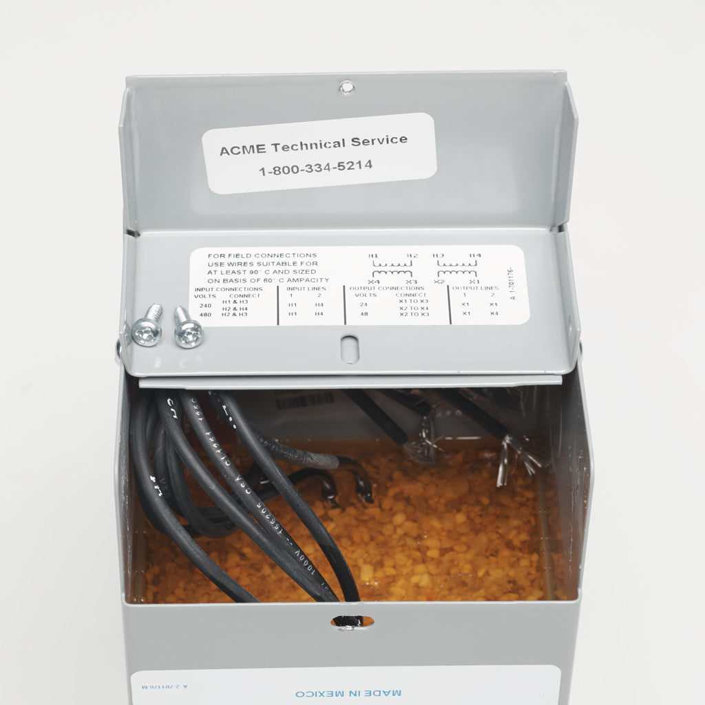 ACME buck-boost transformer, encapsulated core, 250 VA, 1-phase, 240/480 VAC, 24/48 VAC secondary, 50/60 Hz, NEMA 3R, wall mount.-T181064