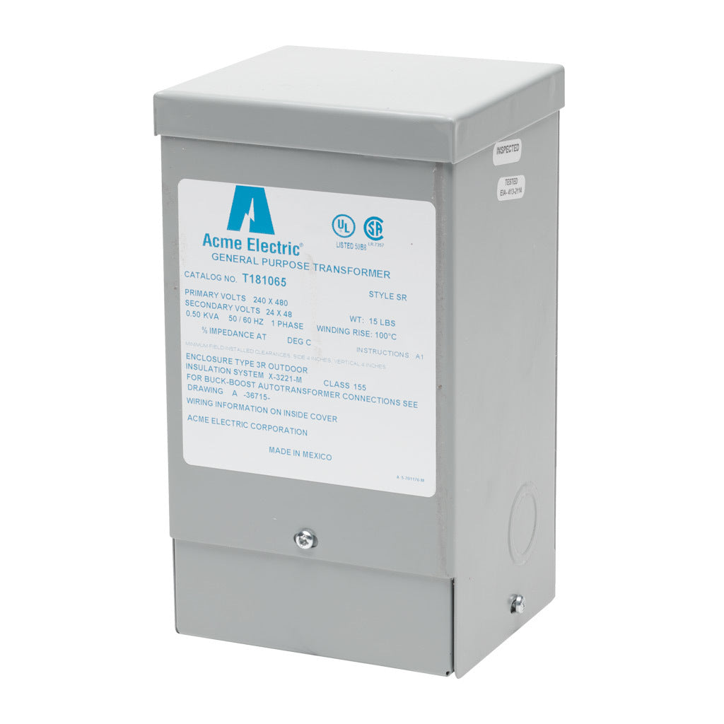 ACME buck-boost transformer, encapsulated core, 500 VA, 1-phase, 240/480 VAC, 24/48 VAC secondary, 50/60 Hz, NEMA 3R, wall mount.-T181065