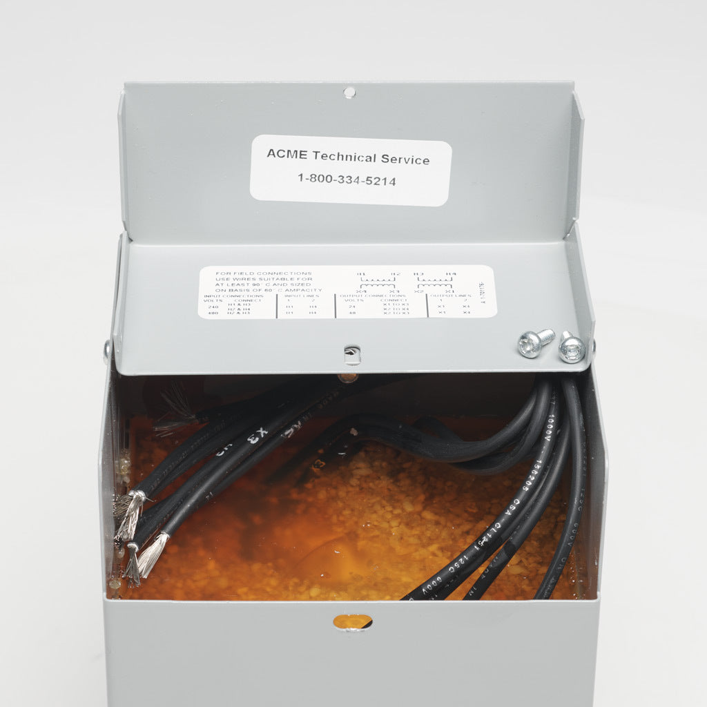 ACME buck-boost transformer, encapsulated core, 750 VA, 1-phase, 240/480 VAC, 24/48 VAC secondary, 50/60 Hz, NEMA 3R, wall mount.-T181066