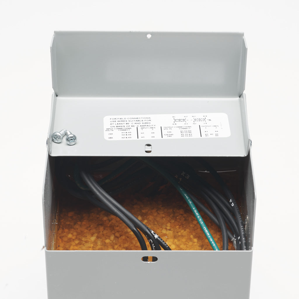 ACME general purpose transformer, encapsulated core, 750 VA, 1-phase, 240/480 VAC, 120/240 VAC secondary, 50/60 Hz, electrostatic shield, NEMA 3R, wall mount.-T253009S