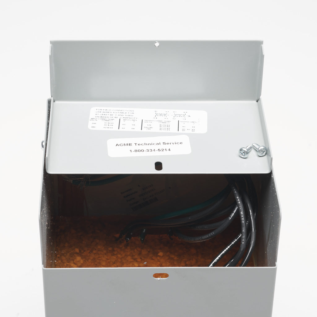 ACME general purpose transformer, encapsulated core, 1.5 kVA, 1-phase, 240/480 VAC, 120/240 VAC secondary, 60 Hz, electrostatic shield, NEMA 3R, wall mount.-T253011S