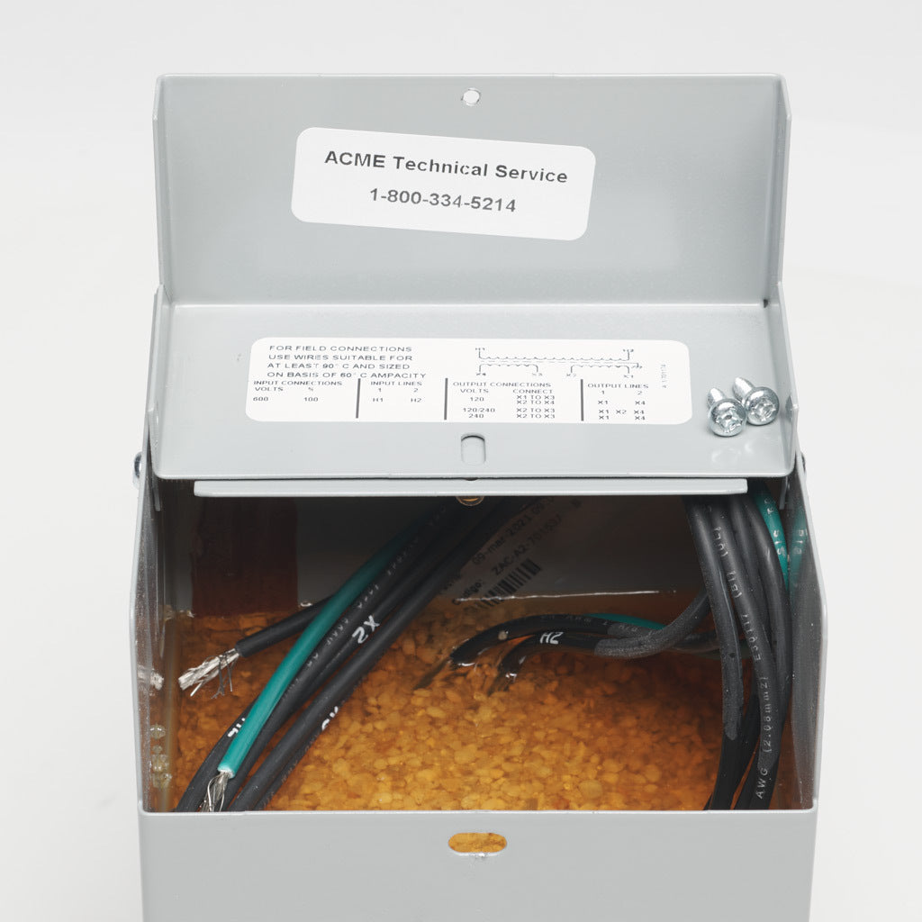 ACME general purpose transformer, encapsulated core, 500 VA, 1-phase, 600 VAC, 120/240 VAC secondary, 50/60 Hz, electrostatic shield, NEMA 3R, wall mount.-T253108S