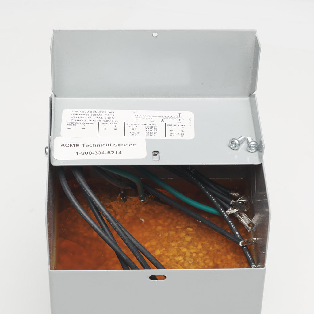 ACME general purpose transformer, encapsulated core, 750 VA, 1-phase, 600 VAC, 120/240 VAC secondary, 50/60 Hz, electrostatic shield, NEMA 3R, wall mount.-T253109S