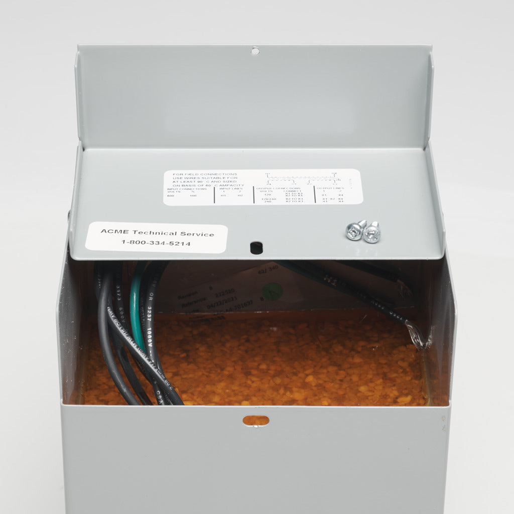 ACME general purpose transformer, encapsulated core, 1 kVA, 1-phase, 600 VAC, 120/240 VAC secondary, 60 Hz, electrostatic shield, NEMA 3R, wall mount.-T253110S