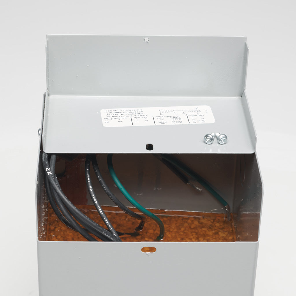 ACME general purpose transformer, encapsulated core, 1.5 kVA, 1-phase, 600 VAC, 120/240 VAC secondary, 60 Hz, electrostatic shield, NEMA 3R, wall mount.-T253111S