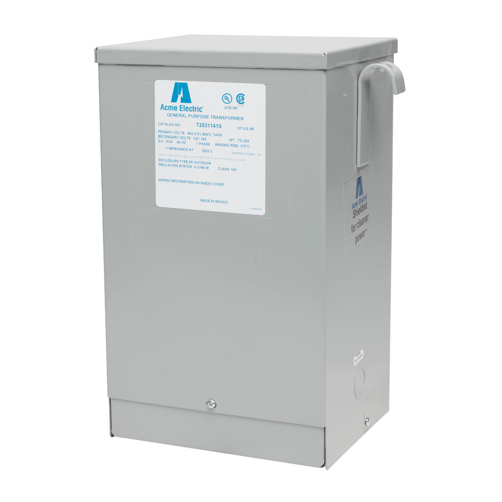ACME general purpose transformer, encapsulated core, 5 kVA, 1-phase, 600 VAC, 120/240 VAC secondary, 60 Hz, electrostatic shield, NEMA 3R, wall mount.-T2531141S