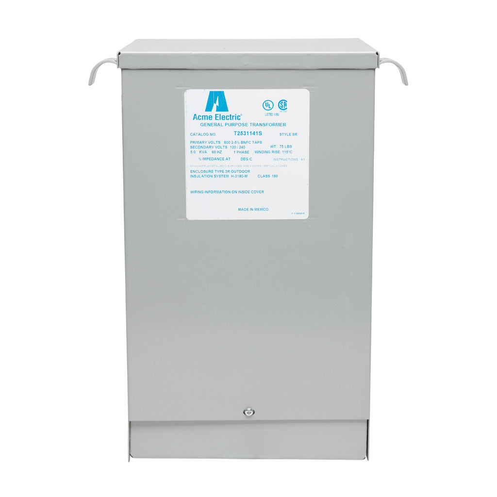 ACME general purpose transformer, encapsulated core, 5 kVA, 1-phase, 600 VAC, 120/240 VAC secondary, 60 Hz, electrostatic shield, NEMA 3R, wall mount.-T2531141S