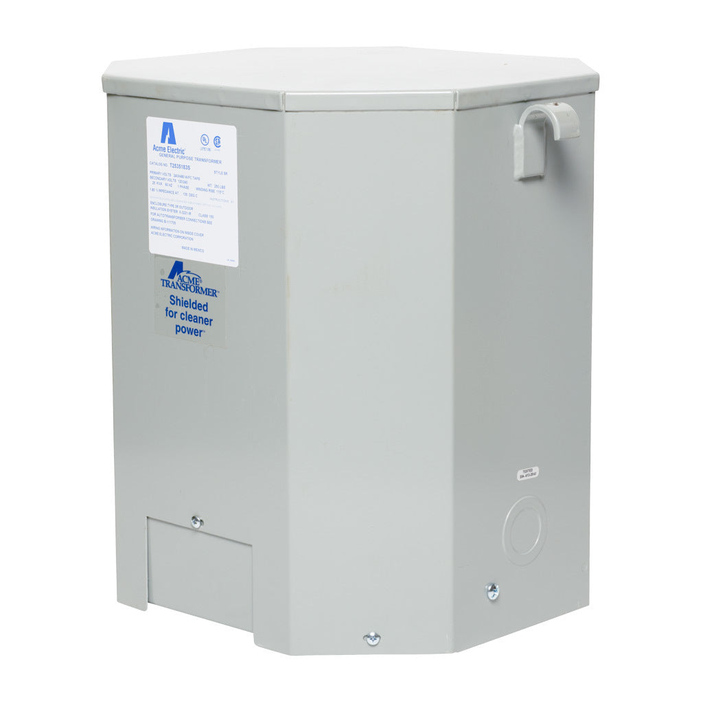 ACME general purpose transformer, encapsulated core, 25 kVA, 1-phase, 240/480 VAC, 120/240 VAC secondary, 60 Hz, electrostatic shield, NEMA 3R, wall mount.-T2535183S