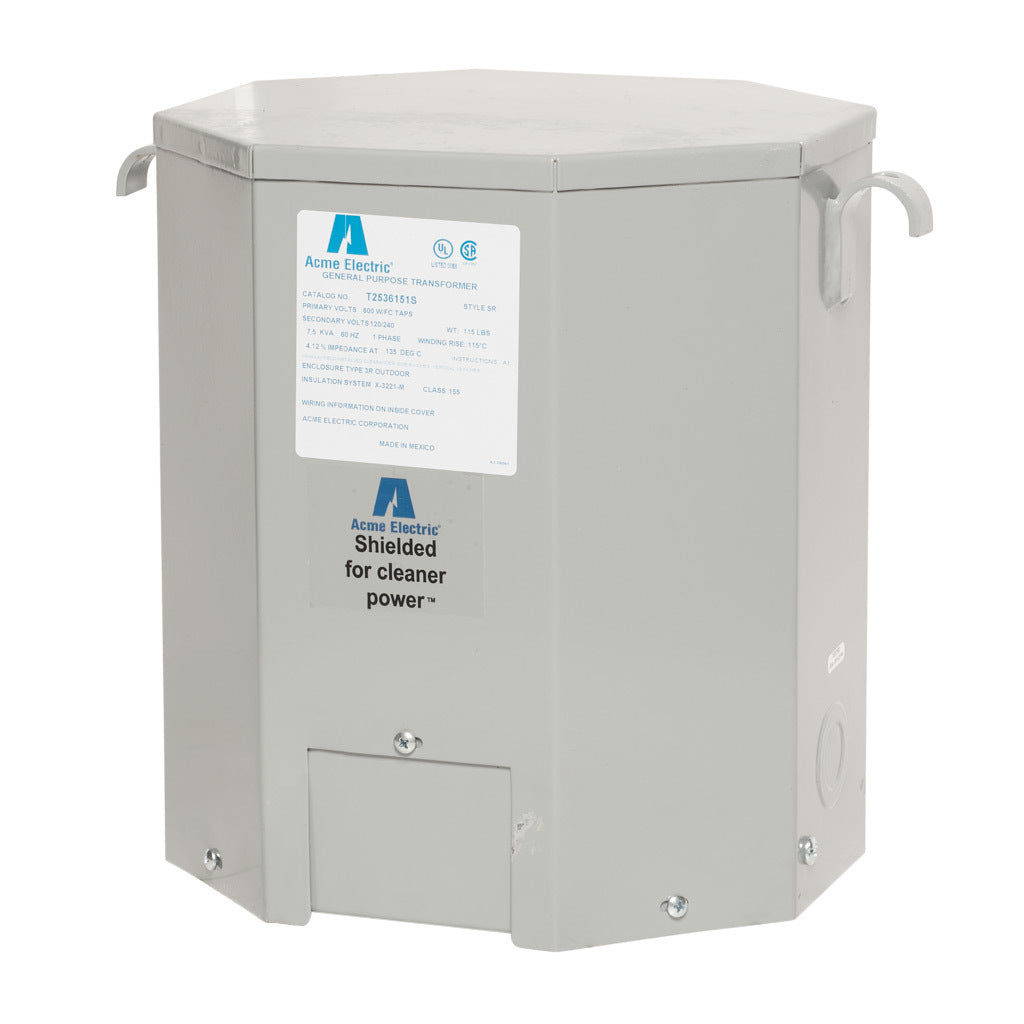 ACME general purpose transformer, encapsulated core, 7.5 kVA, 1-phase, 600 VAC, 120/240 VAC secondary, 60 Hz, electrostatic shield, NEMA 3R, wall mount.-T2536151S