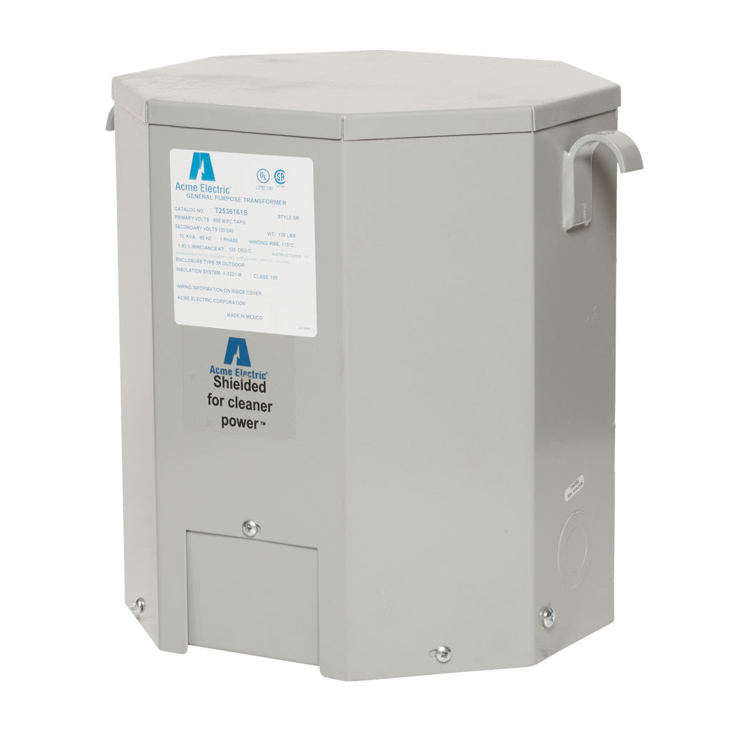 ACME general purpose transformer, encapsulated core, 10 kVA, 1-phase, 600 VAC, 120/240 VAC secondary, 60 Hz, electrostatic shield, NEMA 3R, wall mount.-T2536161S
