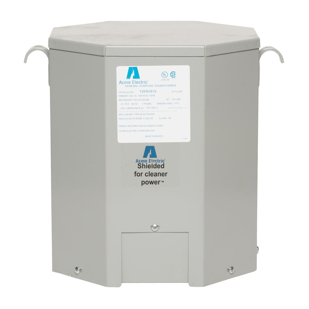 ACME general purpose transformer, encapsulated core, 10 kVA, 1-phase, 600 VAC, 120/240 VAC secondary, 60 Hz, electrostatic shield, NEMA 3R, wall mount.-T2536161S