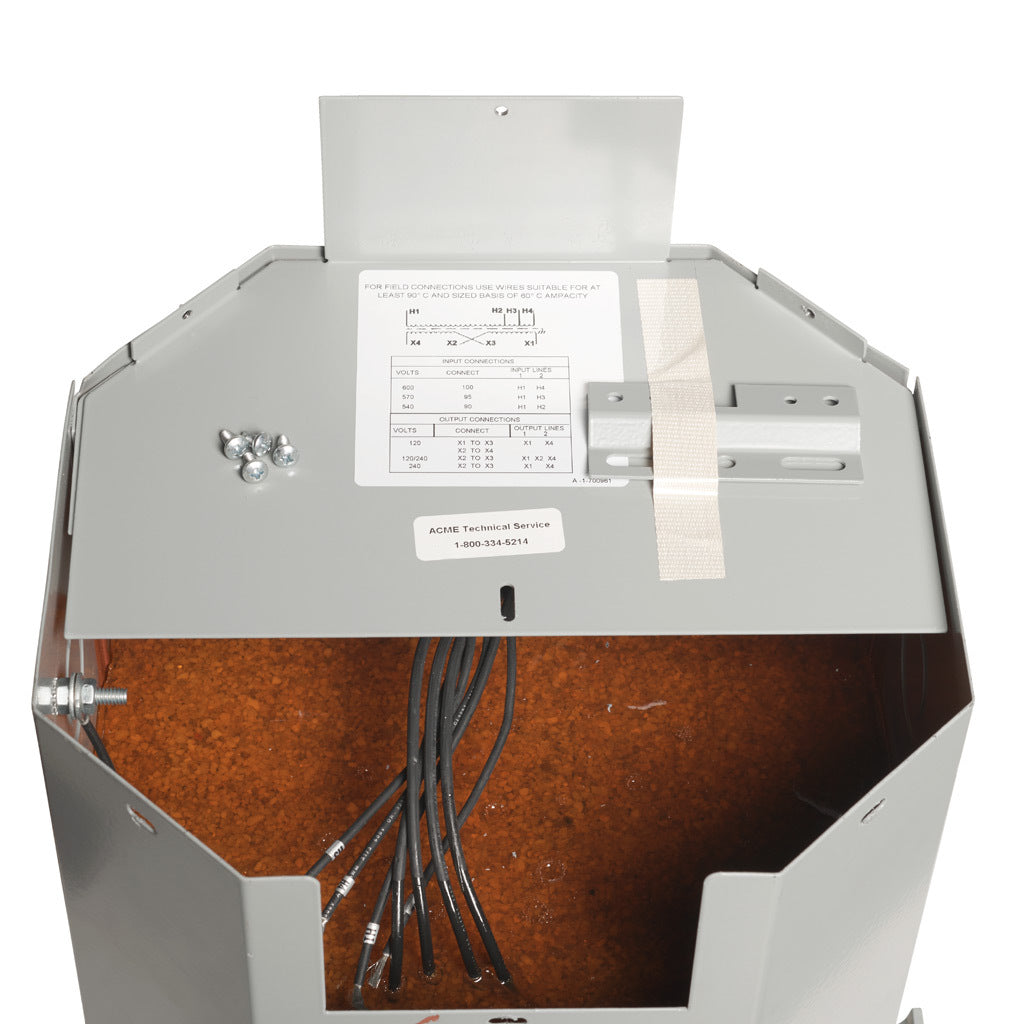 ACME general purpose transformer, encapsulated core, 15 kVA, 1-phase, 600 VAC, 120/240 VAC secondary, 60 Hz, electrostatic shield, NEMA 3R, wall mount.-T2536171S