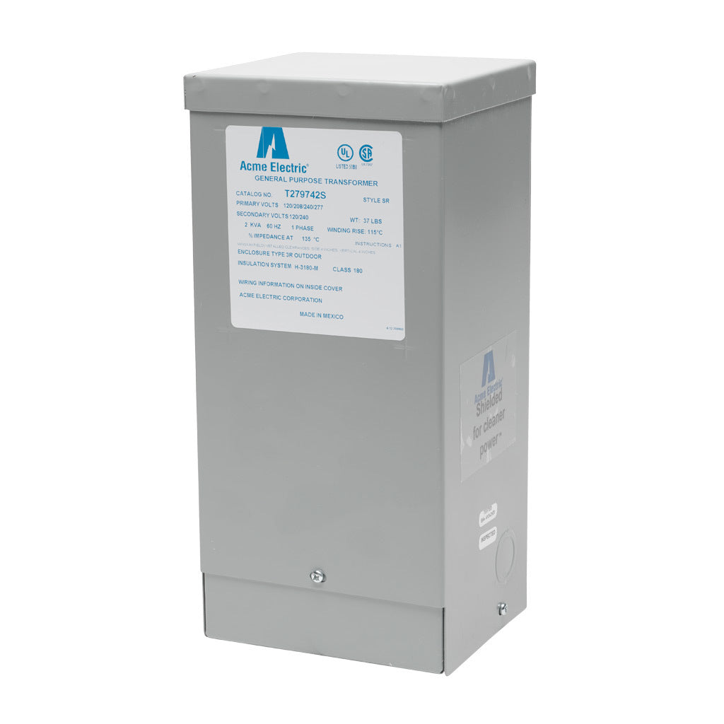 ACME general purpose transformer, encapsulated core, 2 kVA, 1-phase, 120-277 VAC selectable, 120/240 VAC secondary, 60 Hz, electrostatic shield, NEMA 3R, wall mount.-T279742S