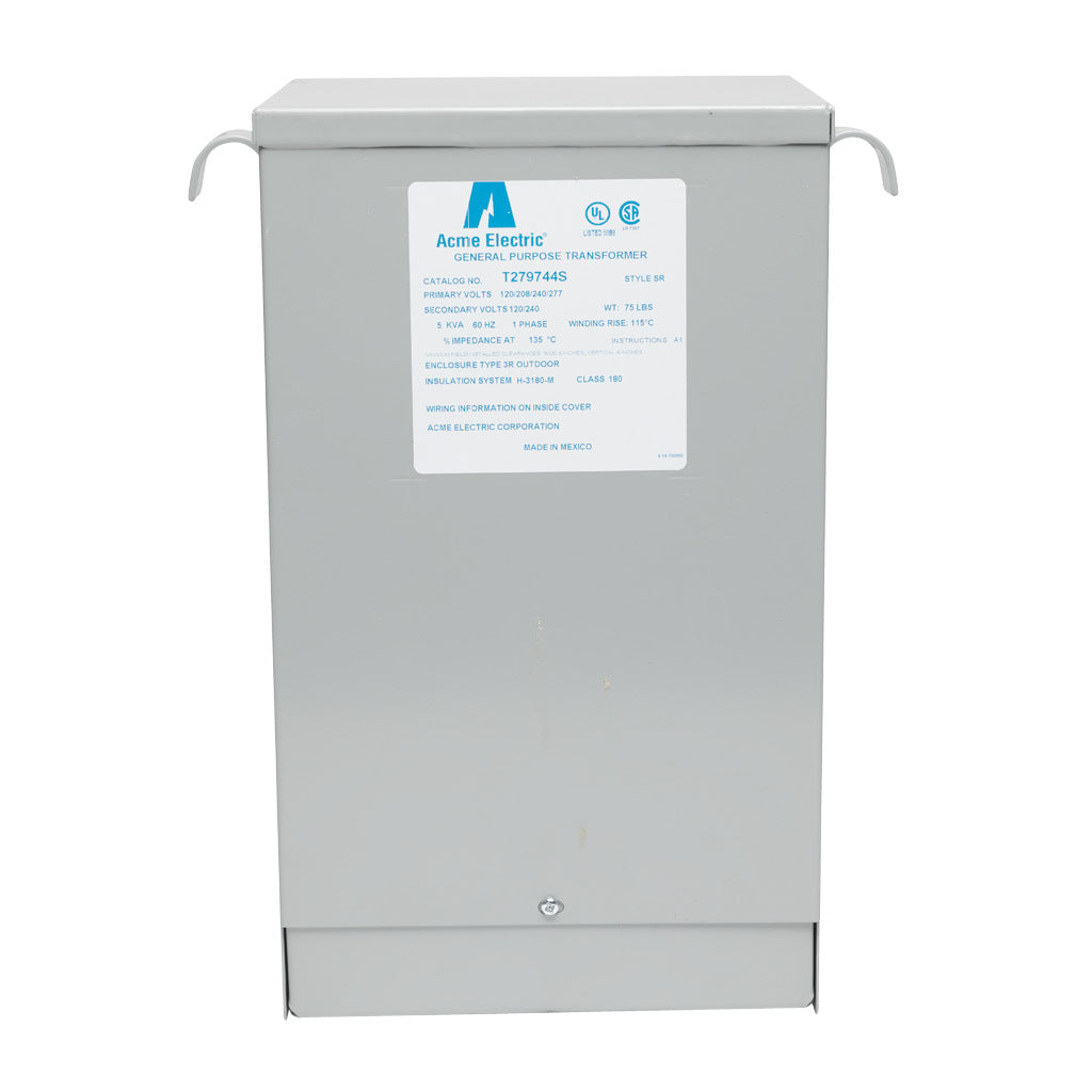 ACME general purpose transformer, encapsulated core, 5 kVA, 1-phase, 120-277 VAC selectable, 120/240 VAC secondary, 60 Hz, electrostatic shield, NEMA 3R, wall mount.-T279744S