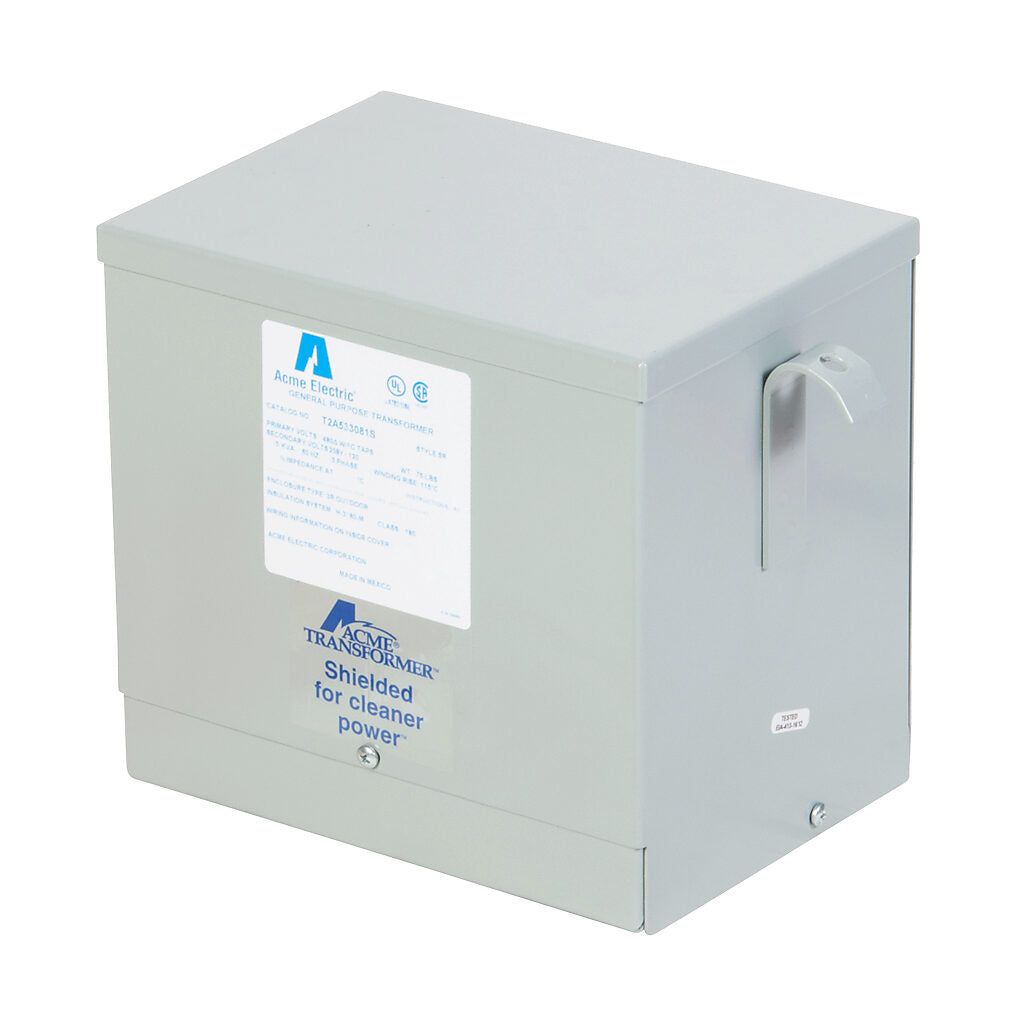 ACME general purpose transformer, encapsulated core, 3 kVA, 3-phase, 480 VAC Delta, 208Y/120 VAC secondary, 60 Hz, electrostatic shield, NEMA 3R, wall mount.-T2A533081S