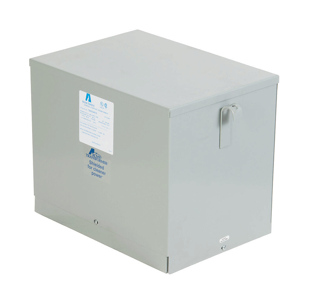 ACME general purpose transformer, encapsulated core, 9 kVA, 3-phase, 480 VAC Delta, 240/120 VAC Delta (center tap) secondary, 60 Hz, electrostatic shield, NEMA 3R, wall mount.-T2A533401S