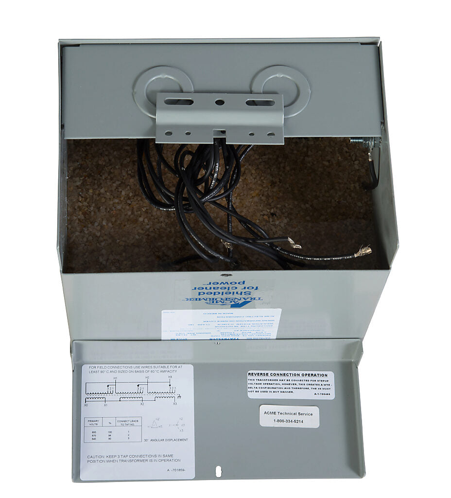 ACME general purpose transformer, encapsulated core, 3 kVA, 3-phase, 600 VAC Delta, 208Y/120 VAC secondary, 60 Hz, electrostatic shield, NEMA 3R, wall mount.-T2A793301S