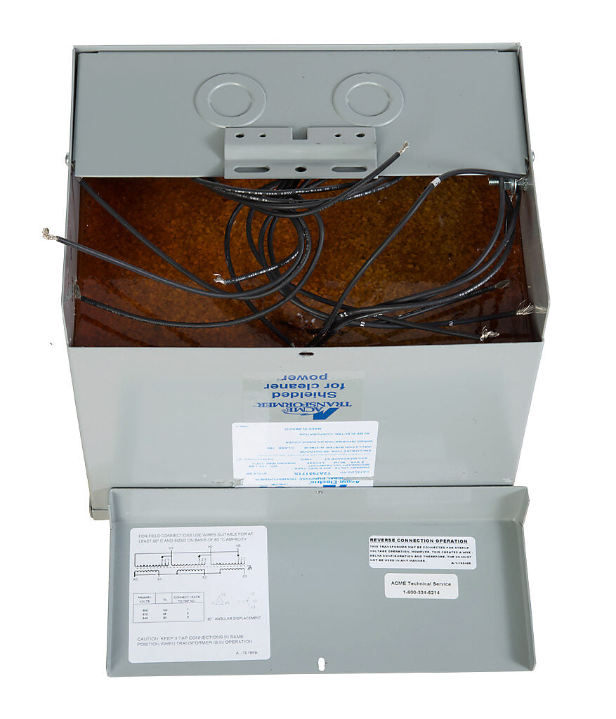 ACME general purpose transformer, encapsulated core, 6 kVA, 3-phase, 600 VAC Delta, 480Y/277 VAC secondary, 60 Hz, electrostatic shield, NEMA 3R, wall mount.-T2A795171S