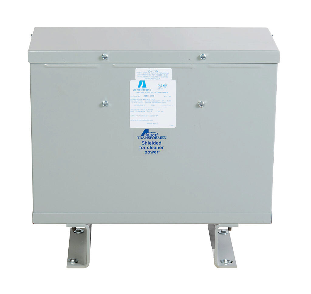 ACME general purpose transformer, encapsulated core, 15 kVA, 3-phase, 480 VAC Delta, 240/120 VAC Delta (center tap) secondary, 60 Hz, electrostatic shield, NEMA 3R, floor mount.-T3533411S