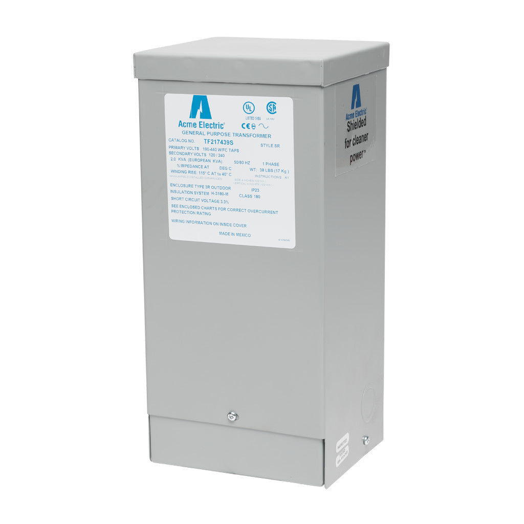 ACME general purpose transformer, encapsulated core, 2 kVA, 1-phase, 190-440 VAC selectable, 120/240 VAC secondary, 50/60 Hz, electrostatic shield, NEMA 3R, wall mount.-TF217439S