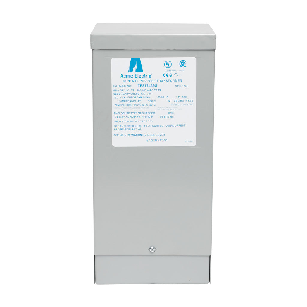 ACME general purpose transformer, encapsulated core, 2 kVA, 1-phase, 190-440 VAC selectable, 120/240 VAC secondary, 50/60 Hz, electrostatic shield, NEMA 3R, wall mount.-TF217439S