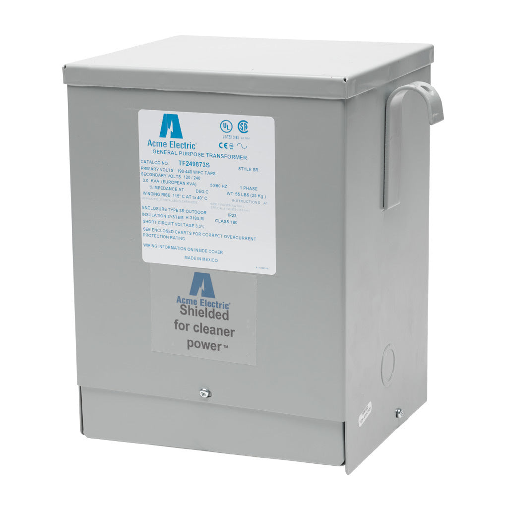 ACME general purpose transformer, encapsulated core, 3 kVA, 1-phase, 190-440 VAC selectable, 120/240 VAC secondary, 50/60 Hz, electrostatic shield, NEMA 3R, wall mount.-TF249873S