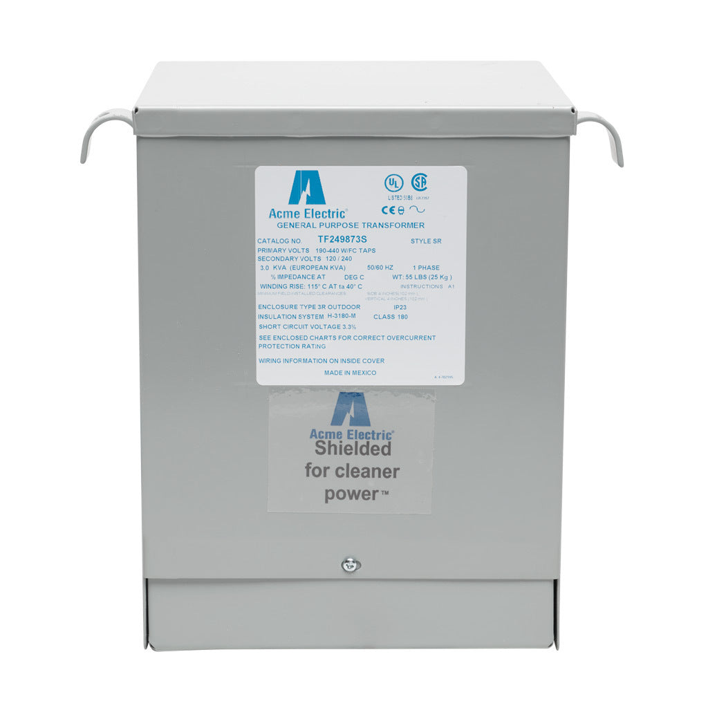 ACME general purpose transformer, encapsulated core, 3 kVA, 1-phase, 190-440 VAC selectable, 120/240 VAC secondary, 50/60 Hz, electrostatic shield, NEMA 3R, wall mount.-TF249873S