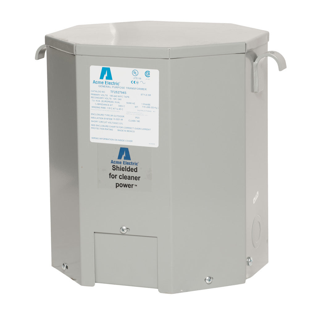 ACME general purpose transformer, encapsulated core, 7.5 kVA, 1-phase, 190-440 VAC selectable, 120/240 VAC secondary, 50/60 Hz, electrostatic shield, NEMA 3R, wall mount.-TF252794S