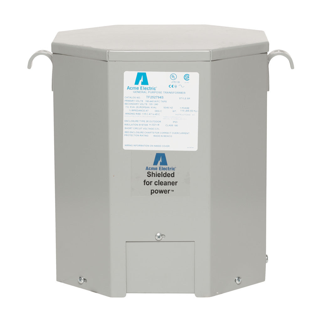 ACME general purpose transformer, encapsulated core, 7.5 kVA, 1-phase, 190-440 VAC selectable, 120/240 VAC secondary, 50/60 Hz, electrostatic shield, NEMA 3R, wall mount.-TF252794S