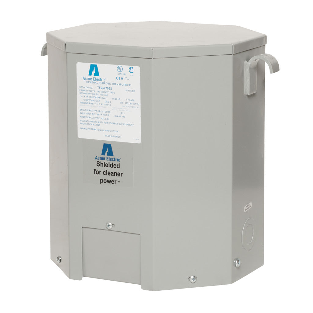ACME general purpose transformer, encapsulated core, 10 kVA, 1-phase, 190-440 VAC selectable, 120/240 VAC secondary, 50/60 Hz, electrostatic shield, NEMA 3R, wall mount.-TF252795S