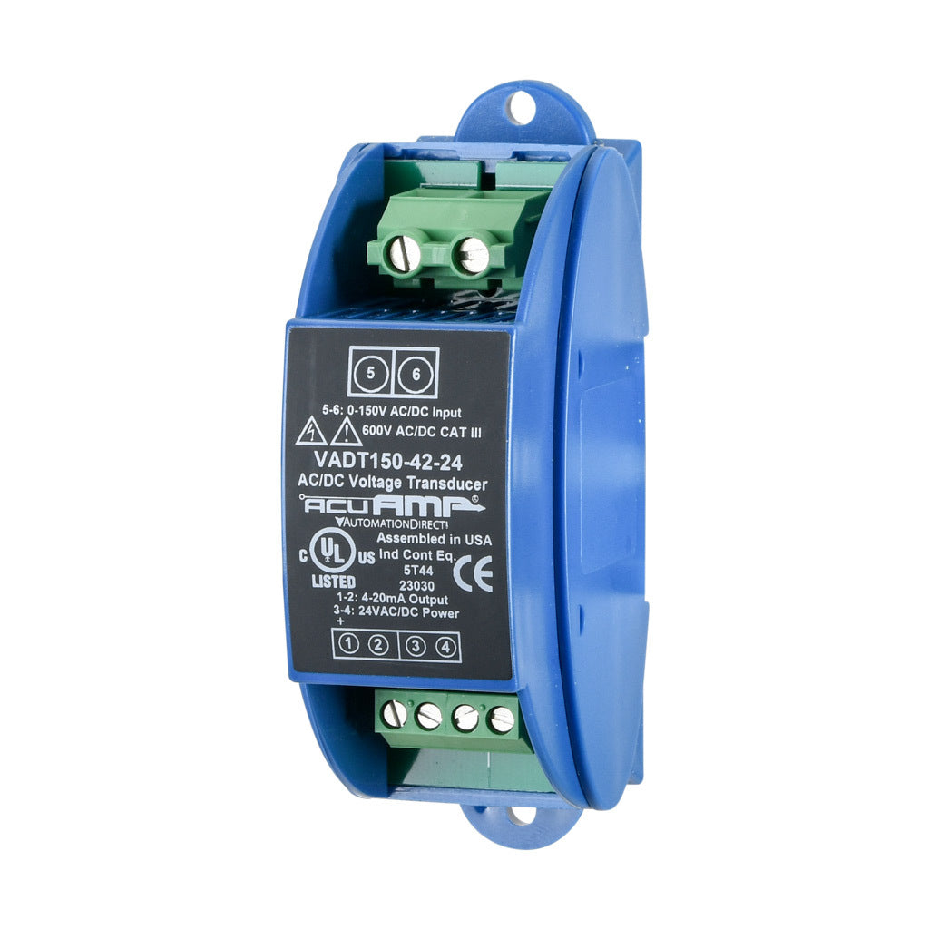 AcuAMP AC/DC voltage transducer, 1-phase, 0-150 VAC/VDC sensing range, True RMS, 4-20 mA output, 24 VAC/VDC operating voltage.-VADT150-42-24