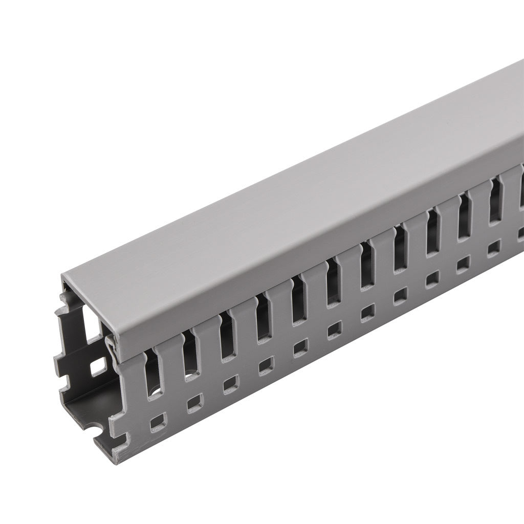 AchieVe WDN series open slot narrow finger wire duct, 1in width, 1.5in height, 6.5ft/2m length, gray. Cover included.-WDN-1015G-1