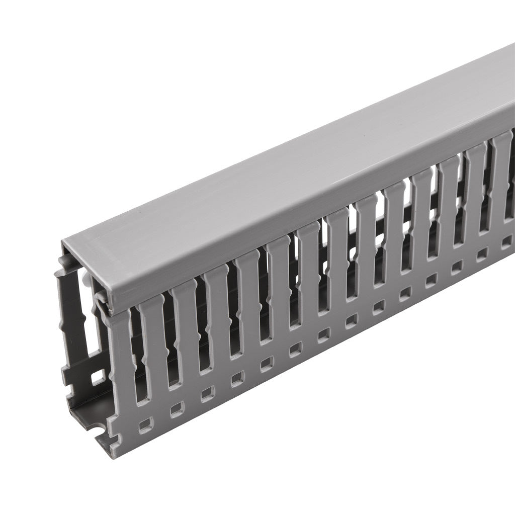 AchieVe WDN series open slot narrow finger wire duct, 1in width, 2.25in height, 6.5ft/2m length, gray. Cover included.-WDN-1022G-1