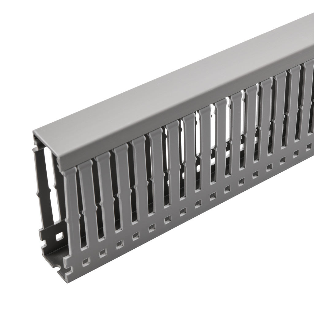 AchieVe WDN series open slot narrow finger wire duct, 1in width, 3in height, 6.5ft/2m length, gray. Cover included.-WDN-1030G-1