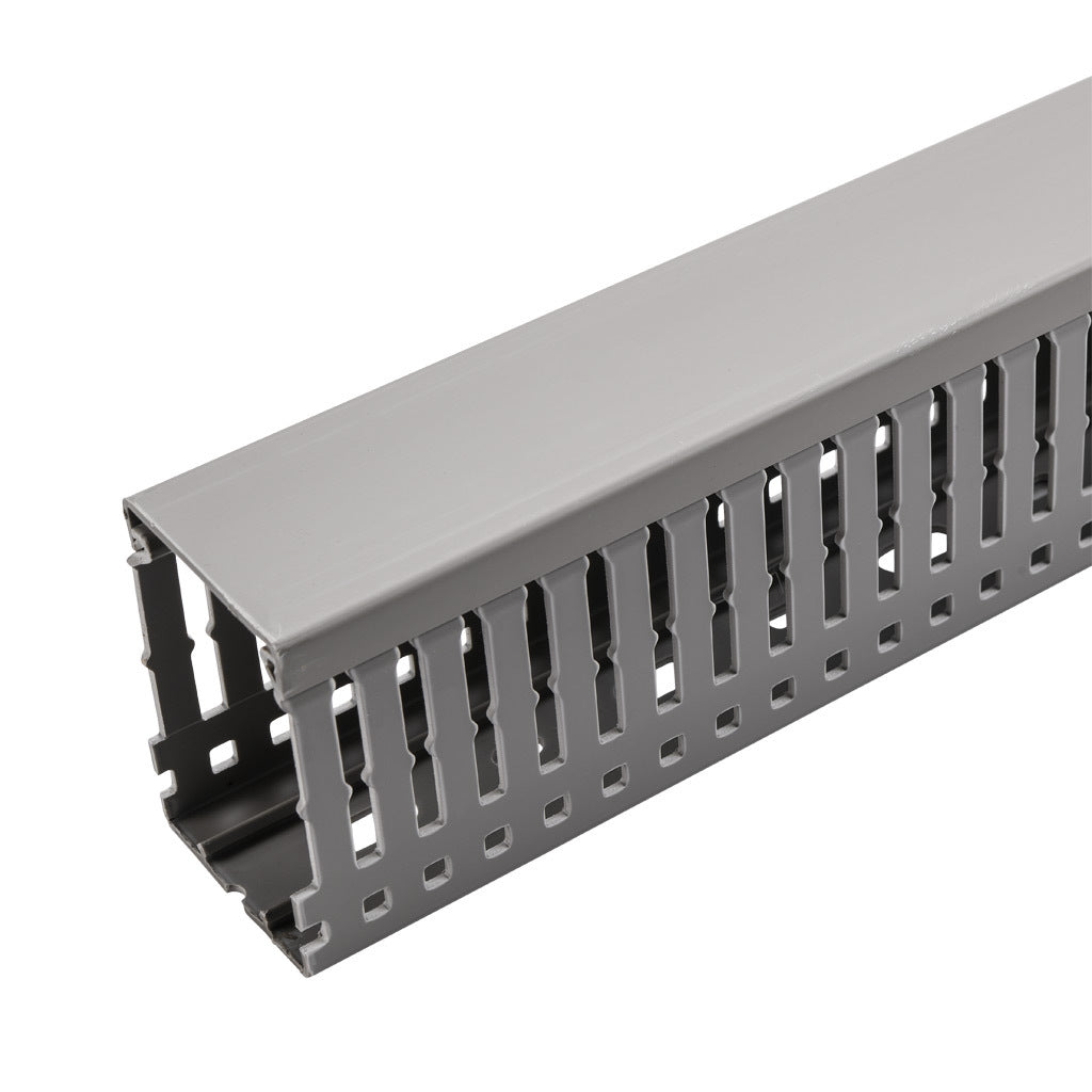 AchieVe WDN series open slot narrow finger wire duct, 1.5in width, 2.25in height, 6.5ft/2m length, gray. Cover included.-WDN-1522G-1